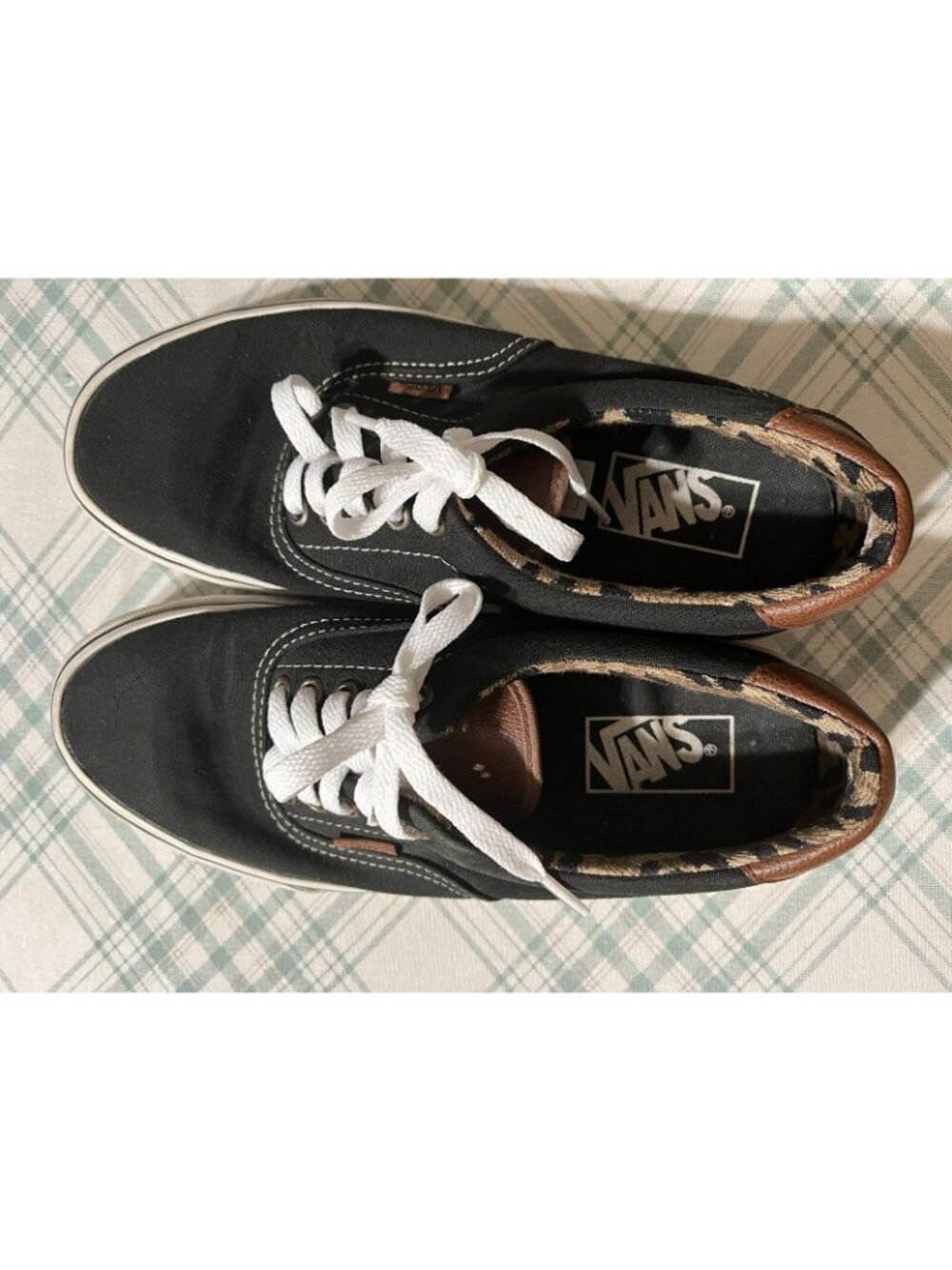 Vans Old Skool Trainers 8.5 Black Canvas Leopard Print Trim Lace Up Sneakers - Picture 5 of 11
